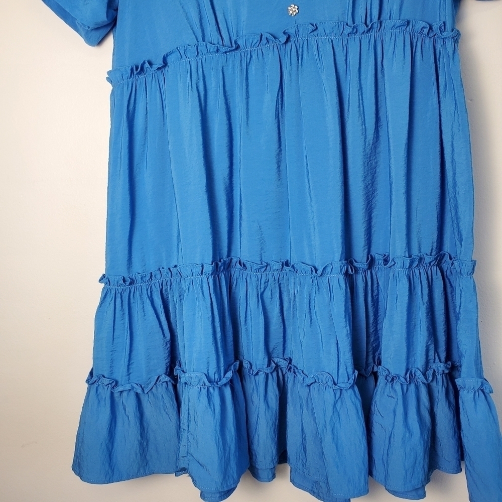 Zara Blue Tiered V Neck Dress - Picture 10 of 10